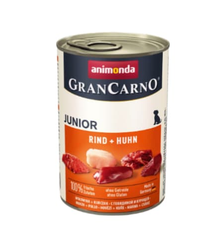 ANIMONDA DOG — kuchukchalar uchun nam oziq "GranCarno Junior", mol va tovuq go‘shti bilan, konserva, 400 g