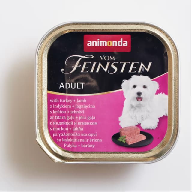 ANIMONDA DOG — kuchukchalar uchun nam oziq "Vom Feinsten Junior", kurka va qo‘y go‘shti bilan, lamister qadoqda