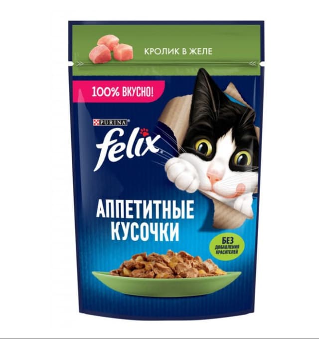 Felix nam ovqat, ishtahani ochuvchi quyon go‘shti bo‘lakchalari jeleda, 75 g
