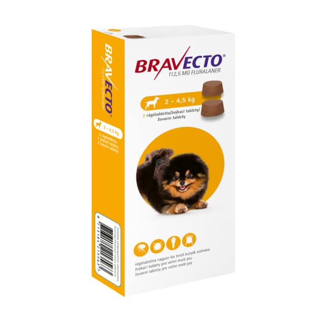 BRAVECTO 112,5 mg chaynash tabletkasi, 2–4,5 kg og‘irlikdagi itlar uchun