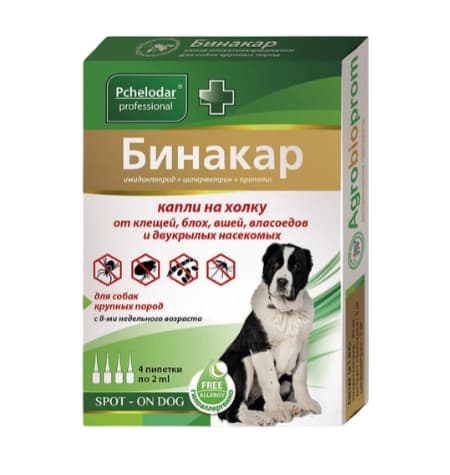 PCHELODAR BINAKAR ITLAR UCHUN TOMCHI 4 dona × 1ml – O‘rtacha zotli itlar uchun bo‘yin orqasiga surtiladigan burgalarga va kenelarga qarshi vosita