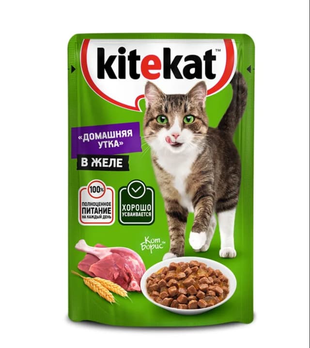 Kitekat “Uy o‘rdak go‘shti jeleda” mushuklar uchun, har kungi ovqat, 85 g