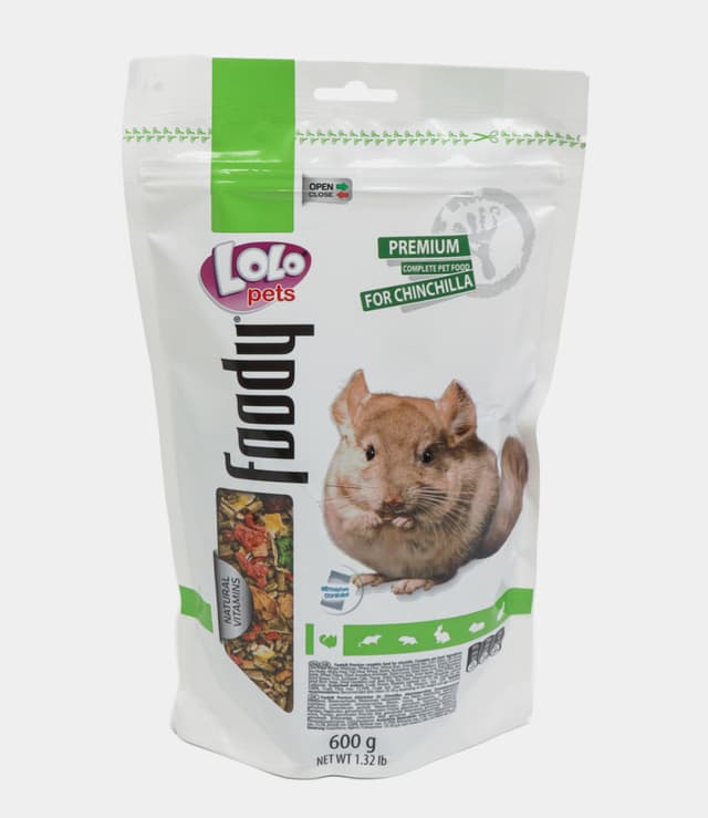 LOLO PET — shinshillalar uchun to‘liq quruq oziq, doy-pack qadoqda, 600 g